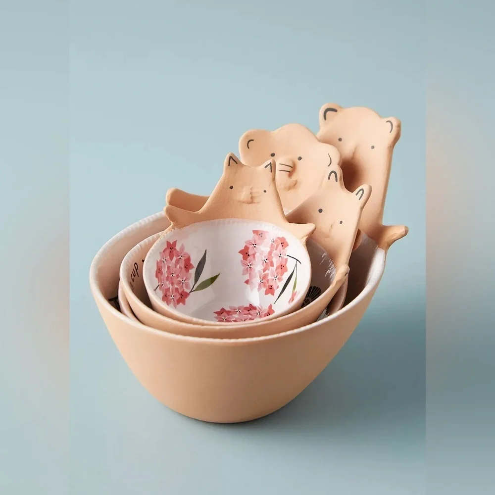 Anthropologie Ariya Ceramic Bear Set of 4 Measuring Cups NEW